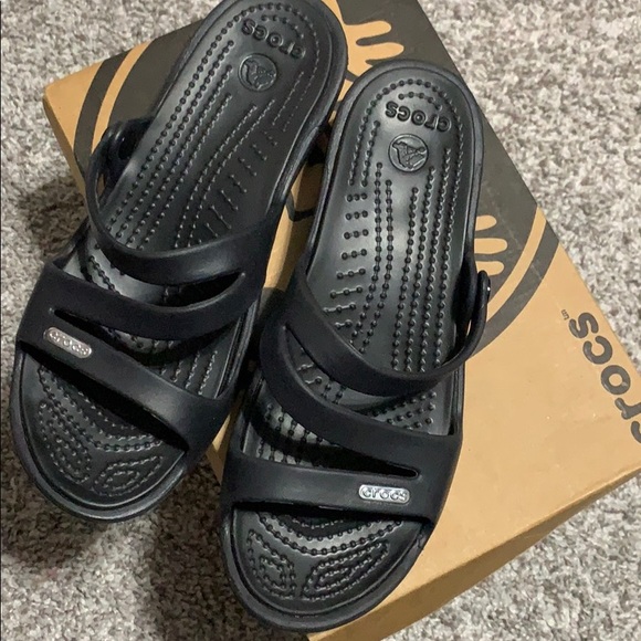 Black Crocs Wedge Sandals - Picture 4 of 4